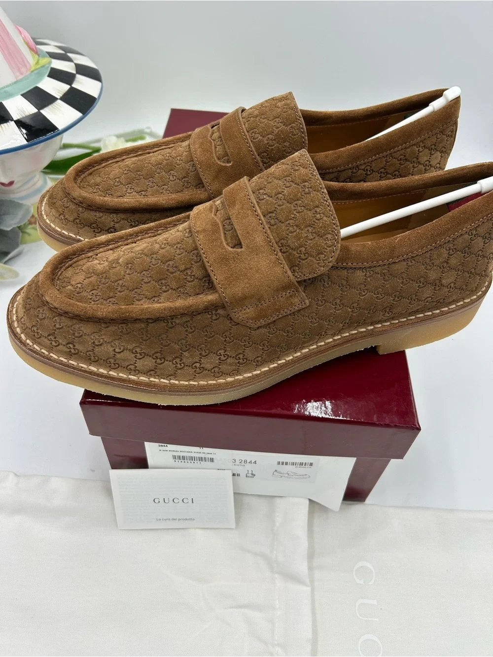 Men's Gucci, GG monogram web loafers size 11 fits 11.5 US made in Italy